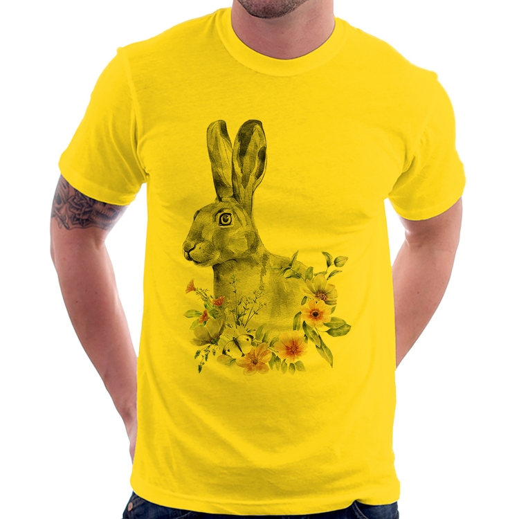 Camiseta Coelho Flores - Amarela