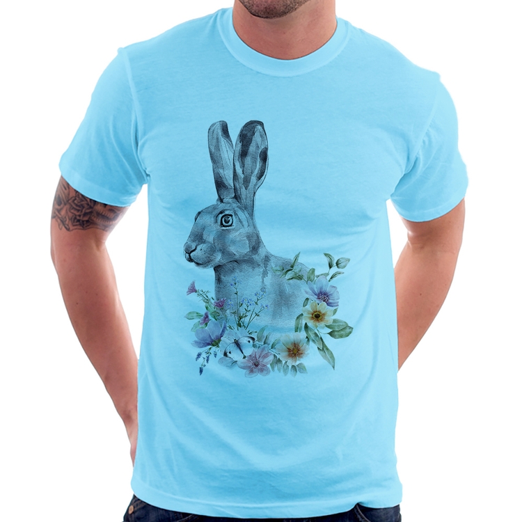 Camiseta Coelho Flores - Azul Bebê