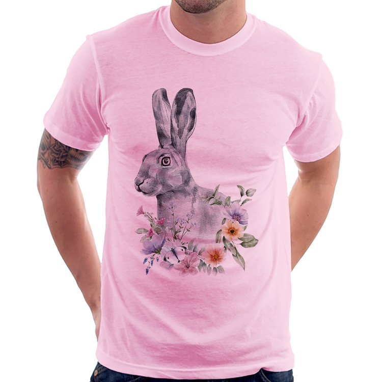 Camiseta Coelho Flores - Rosa Bebê