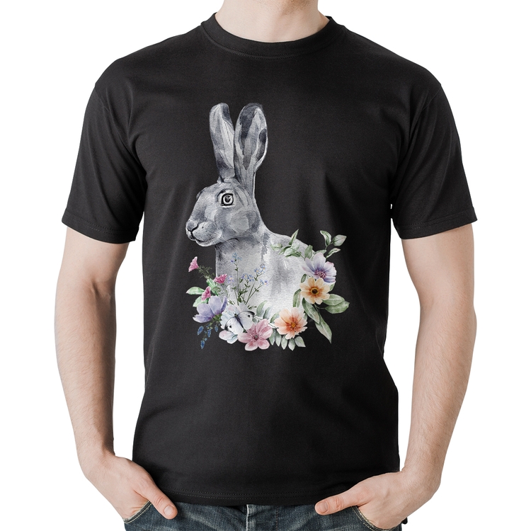 Camiseta Algodão Coelho Flores