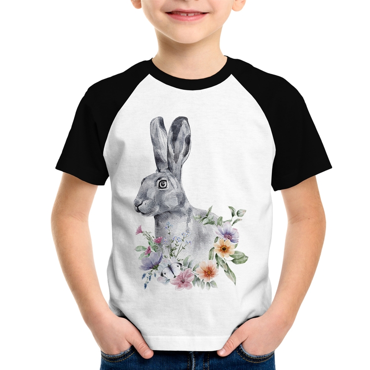 Camiseta Raglan Infantil Coelho Flores