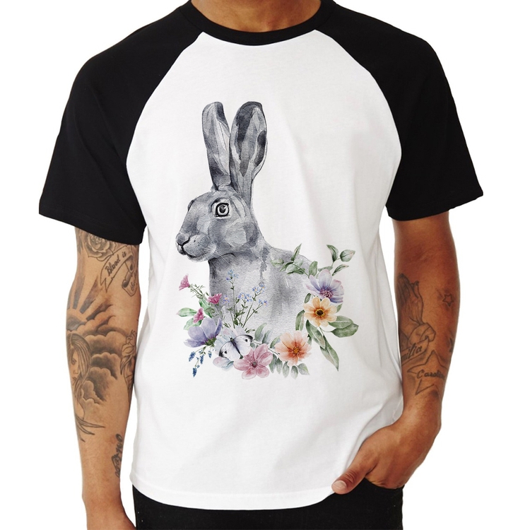Camiseta Raglan Coelho Flores