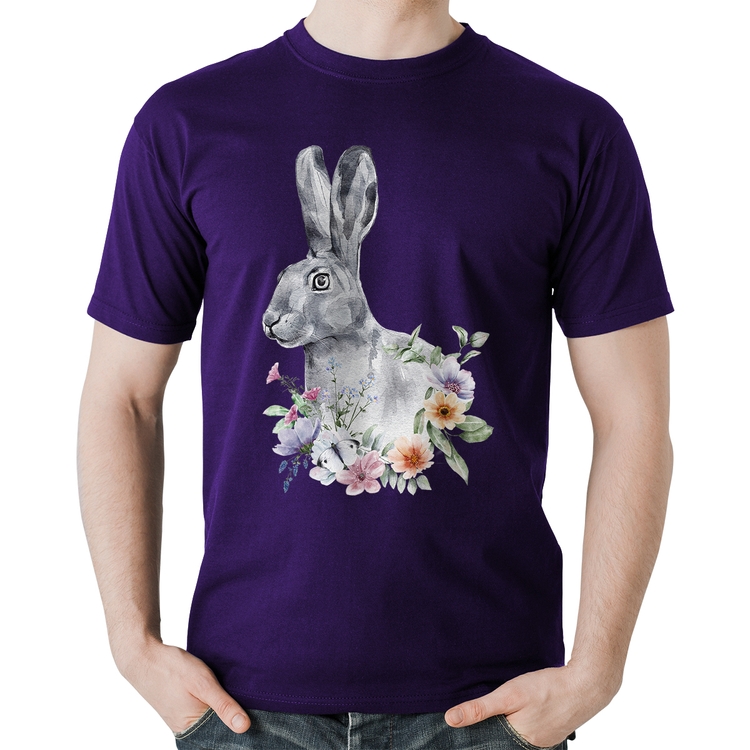 Camiseta Algodão Coelho Flores - Roxa