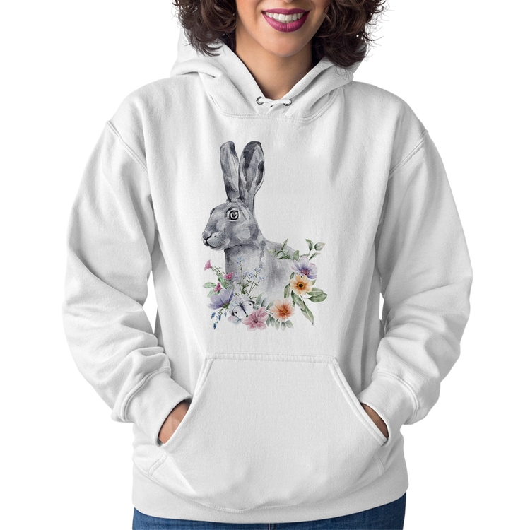 Moletom Feminino Coelho Flores - Branco