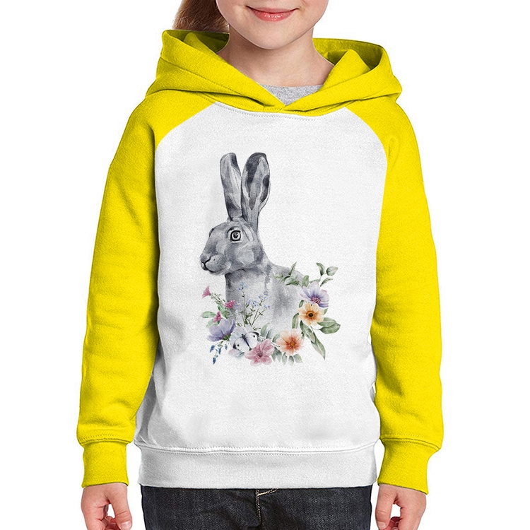 Moletom Infantil Coelho Flores - Branco/Amarelo