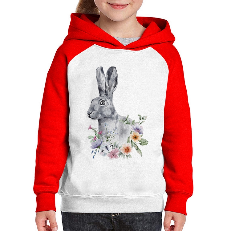 Moletom Infantil Coelho Flores - Branco/Vermelho