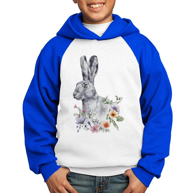 Moletom Infantil Coelho Flores - Branco/Azul