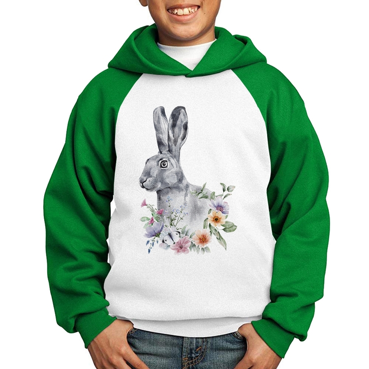 Moletom Infantil Coelho Flores - Branco/Verde
