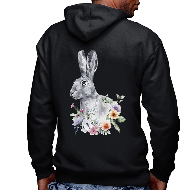 Blusa Moletom Coelho Flores Masculina com Capuz e Zíper
