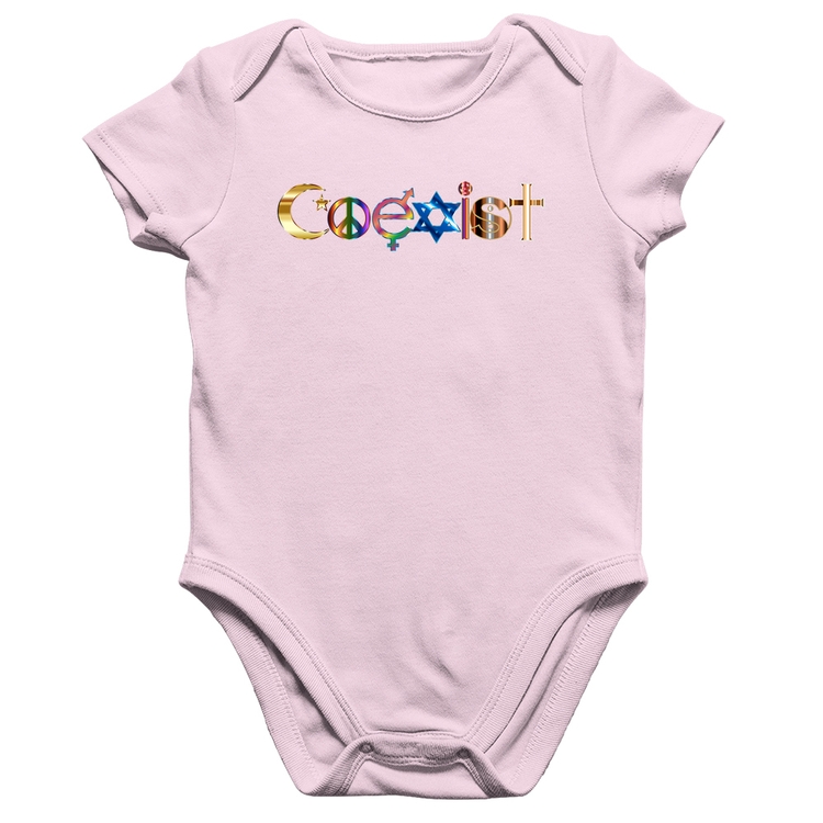Body Bebê Algodão Coexistência Pacífica - Rosa Bebê