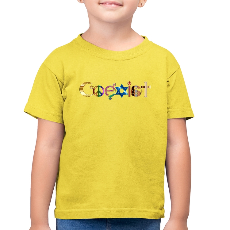 Camiseta Algodão Infantil Coexistência Pacífica - Amarelo Canário