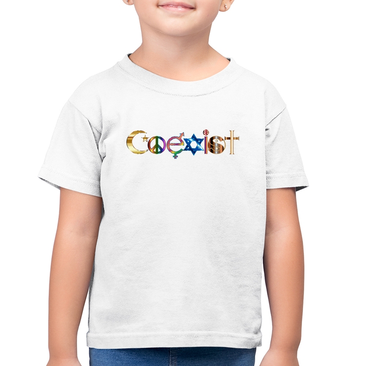 Camiseta Algodão Infantil Coexistência Pacífica - Branca
