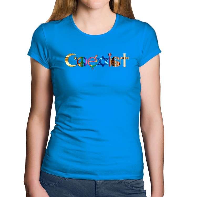 Baby Look Algodão Coexistência Pacífica - Azul