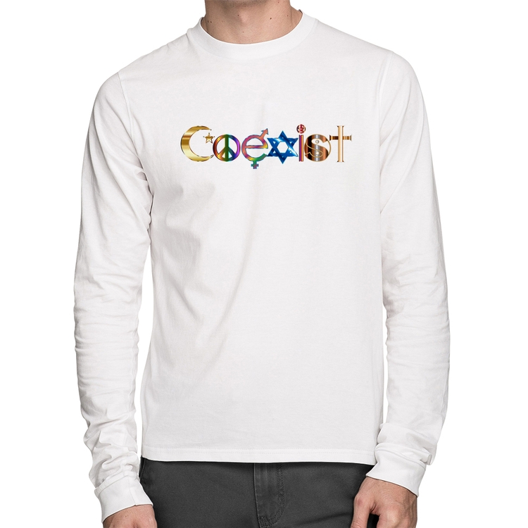 Camiseta Algodão Coexistência Pacífica Manga Longa - Branca