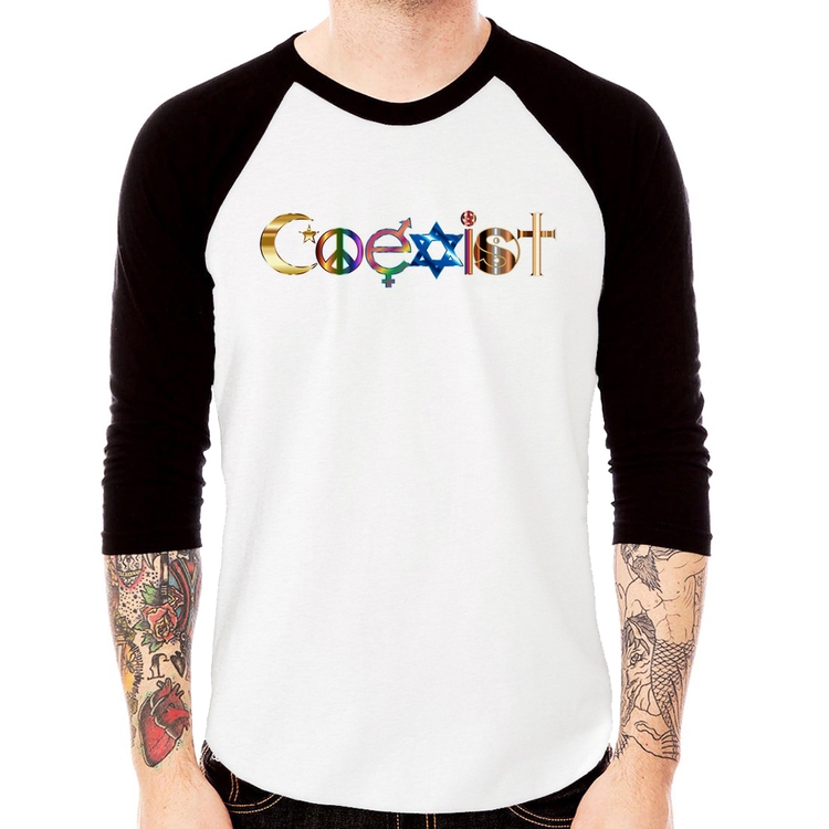 Camiseta Raglan Coexistência Pacífica Manga 3/4