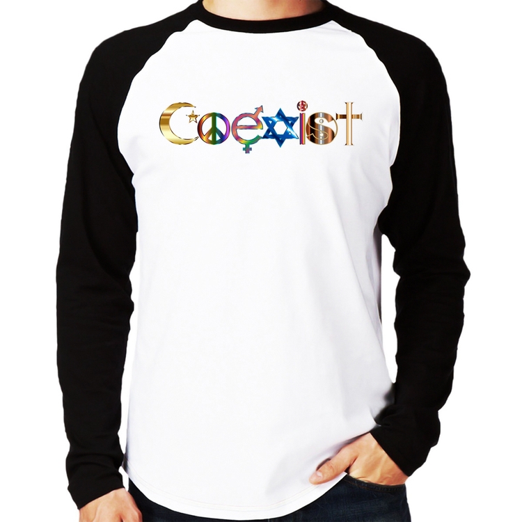 Camiseta Raglan Coexistência Pacífica Manga Longa