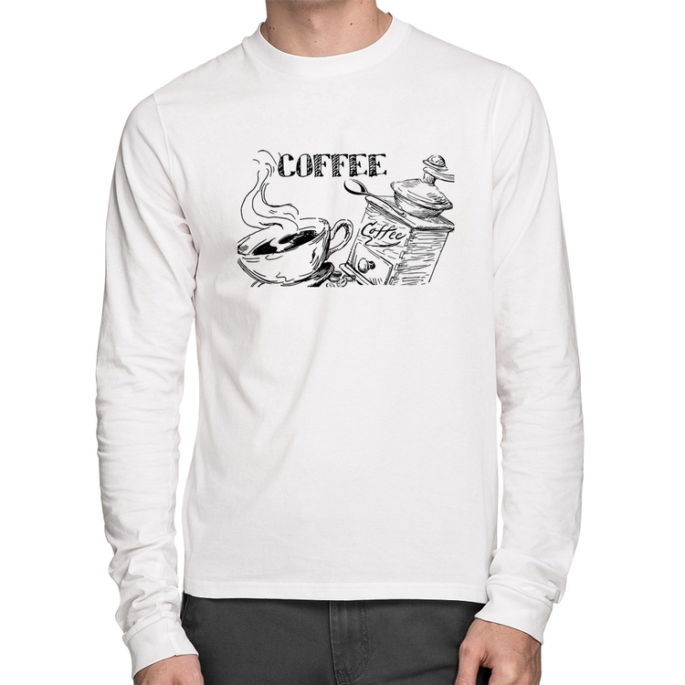 Camiseta Algodão Coffee Manga Longa - Branca