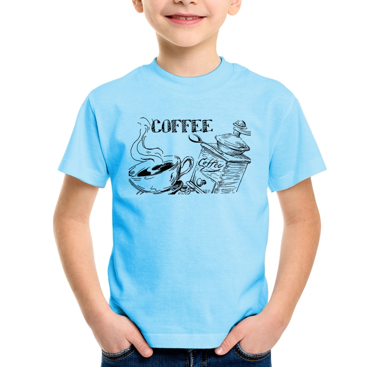 Camiseta Infantil Coffee - Azul Bebê