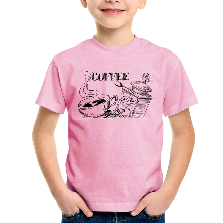 Camiseta Infantil Coffee - Rosa Bebê