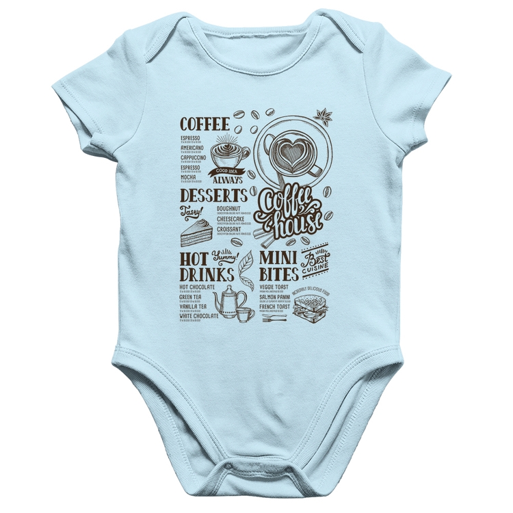 Body Bebê Algodão Coffee House Vintage - Azul Bebê