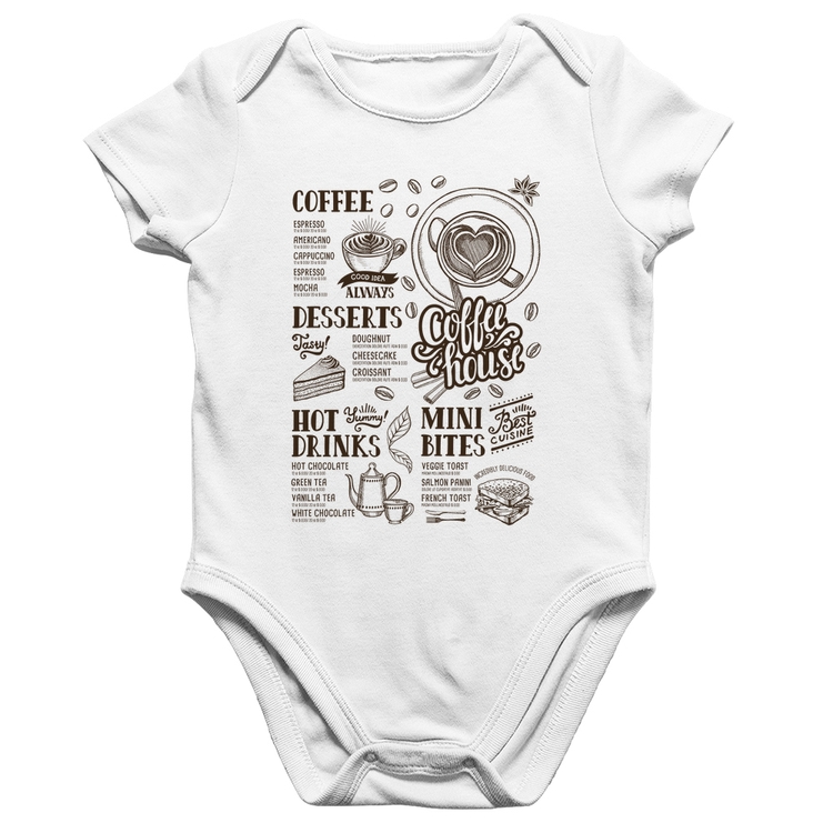 Body Bebê Algodão Coffee House Vintage - Branco