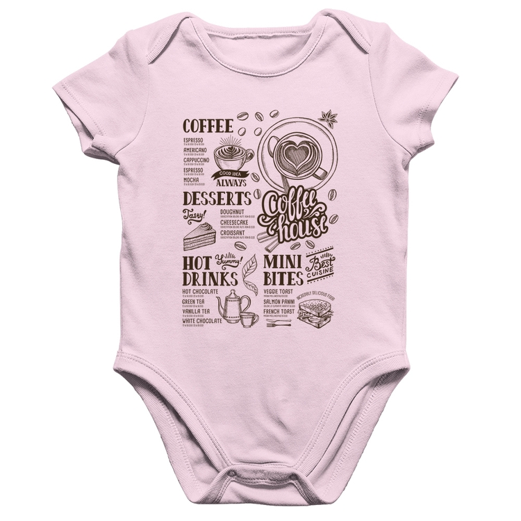 Body Bebê Algodão Coffee House Vintage - Rosa Bebê