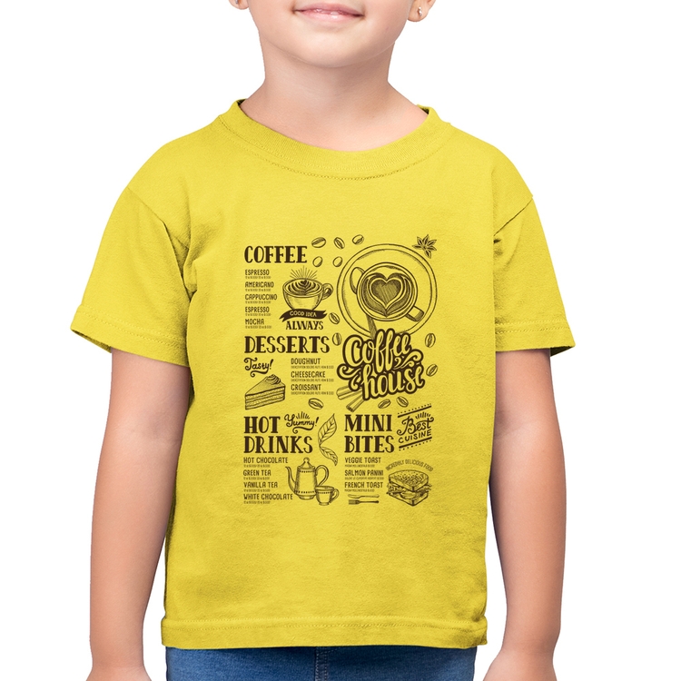 Camiseta Algodão Infantil Coffee House Vintage - Amarelo Canário