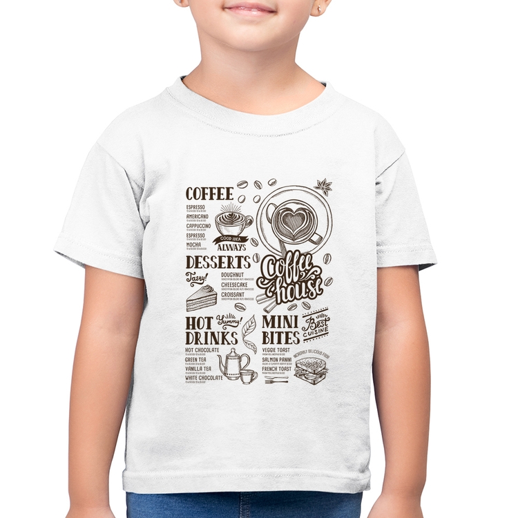 Camiseta Algodão Infantil Coffee House Vintage - Branca