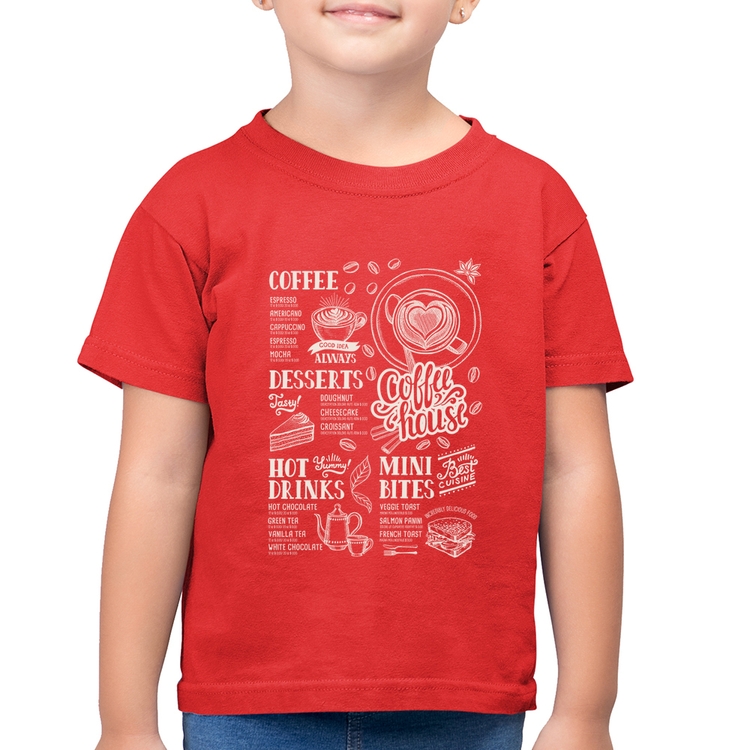 Camiseta Algodão Infantil Coffee House Vintage - Vermelha