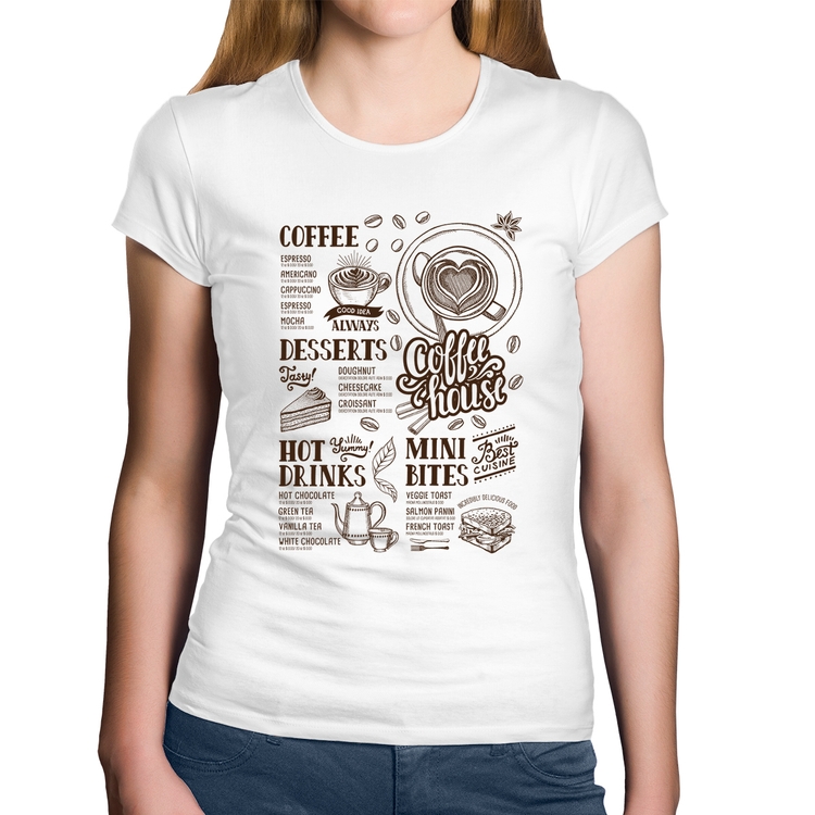 Baby Look Algodão Coffee House Vintage - Branca