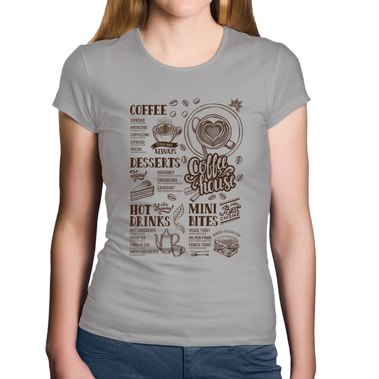 Baby Look Algodão Coffee House Vintage - Cinza