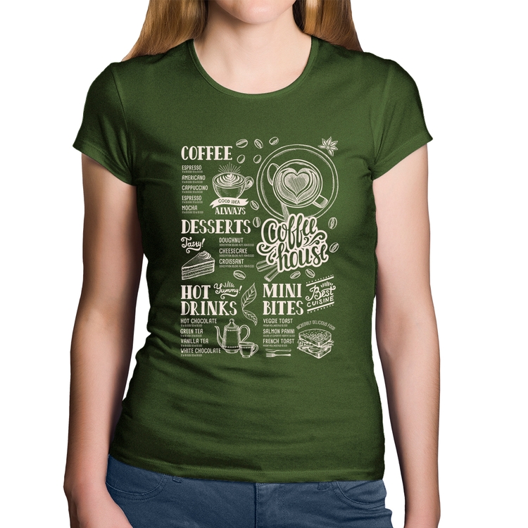 Baby Look Algodão Coffee House Vintage - Musgo