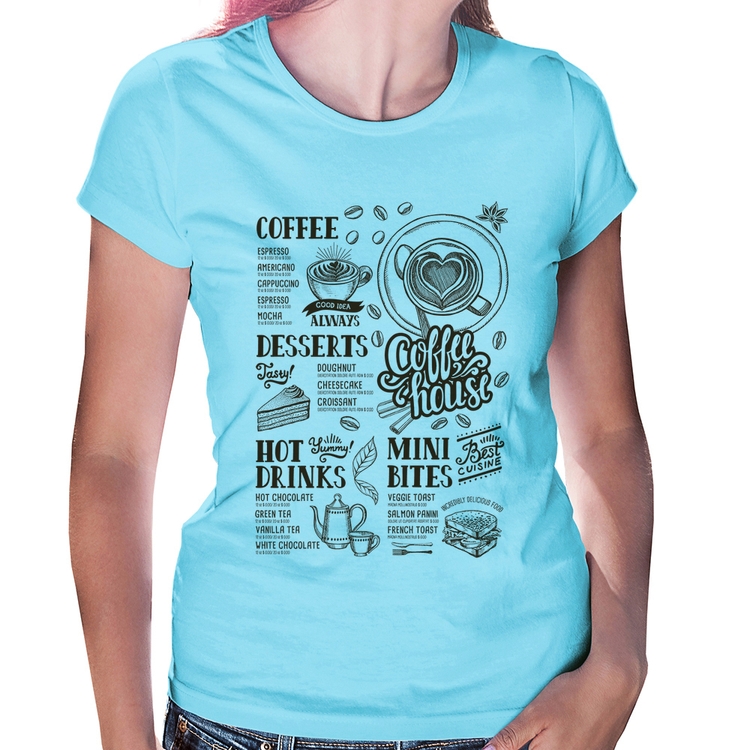 Baby Look Coffee House Vintage - Azul Bebê