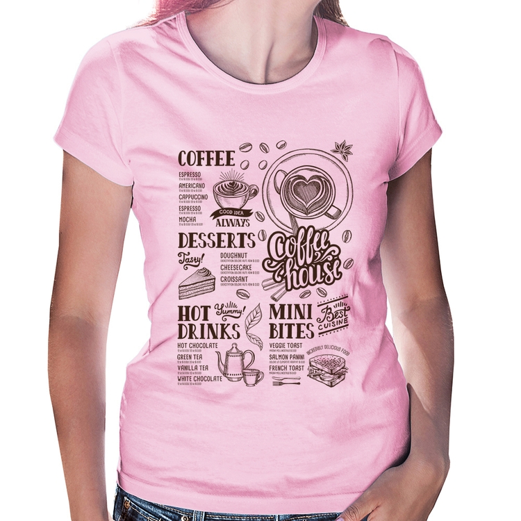 Baby Look Coffee House Vintage - Rosa Bebê