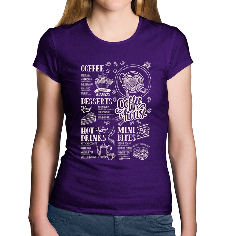 Baby Look Algodão Coffee House Vintage - Roxa