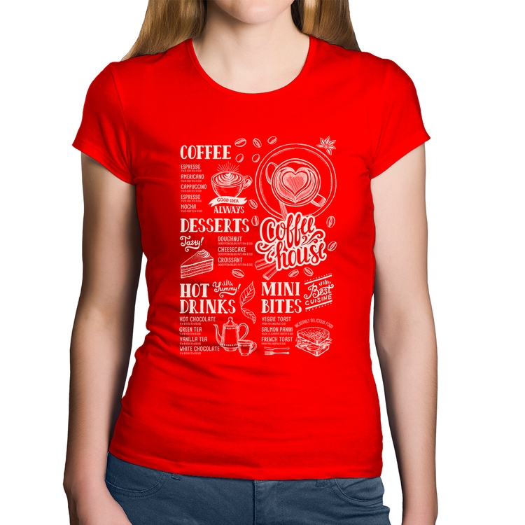 Baby Look Algodão Coffee House Vintage - Vermelha