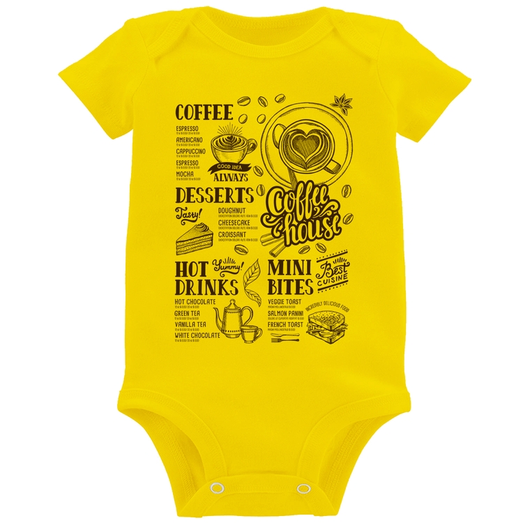 Body Bebê Coffee House Vintage - Amarelo