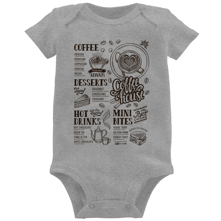 Body Bebê Coffee House Vintage - Cinza