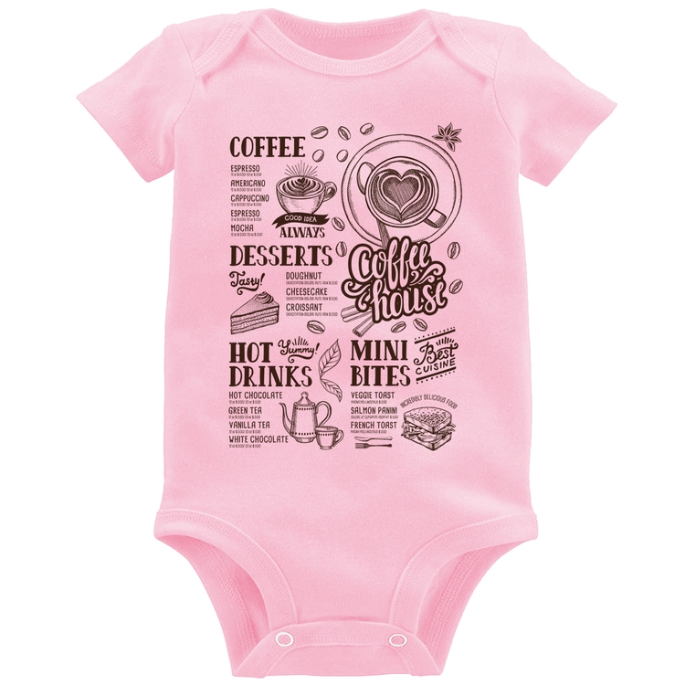 Body Bebê Coffee House Vintage - Rosa Bebê