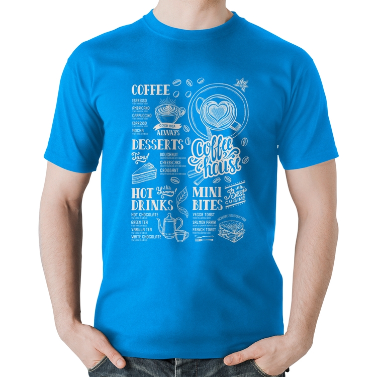 Camiseta Algodão Coffee House Vintage - Azul