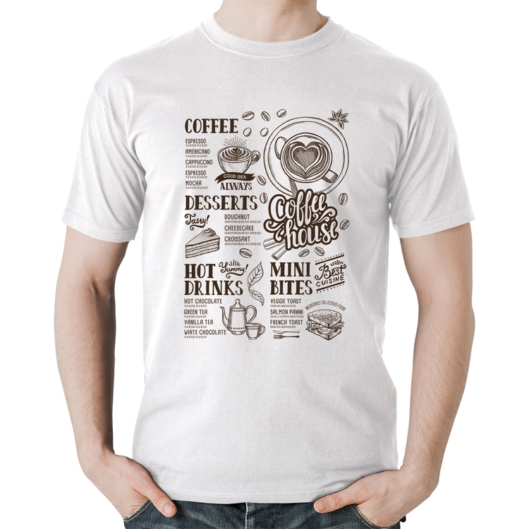 Camiseta Algodão Coffee House Vintage - Branca