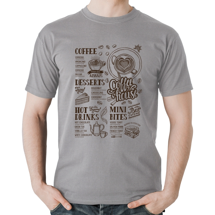 Camiseta Algodão Coffee House Vintage - Cinza