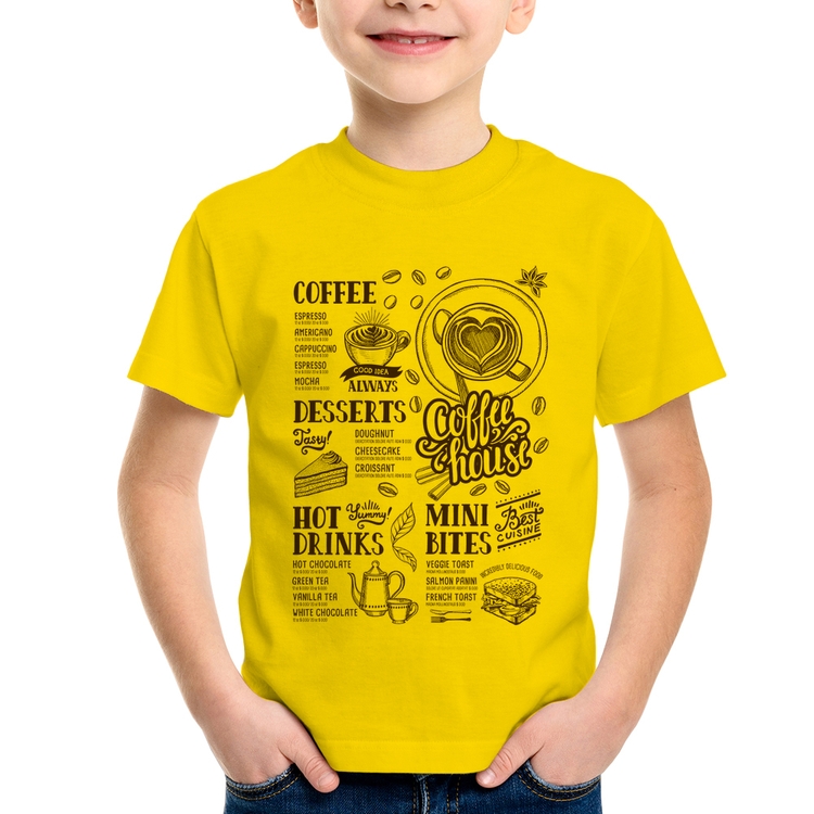 Camiseta Infantil Coffee House Vintage - Amarela