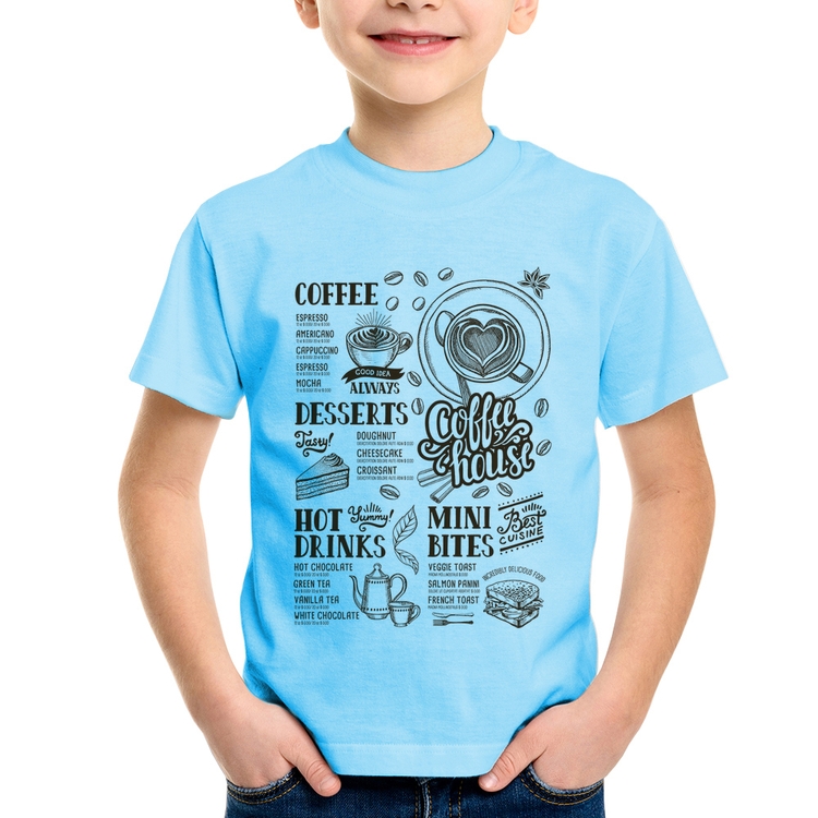 Camiseta Infantil Coffee House Vintage - Azul Bebê