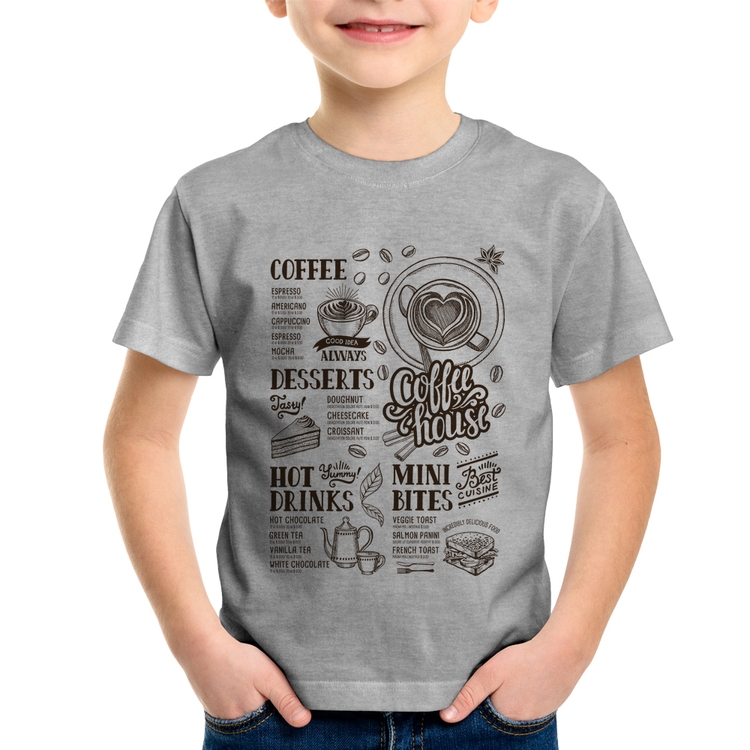 Camiseta Infantil Coffee House Vintage - Cinza
