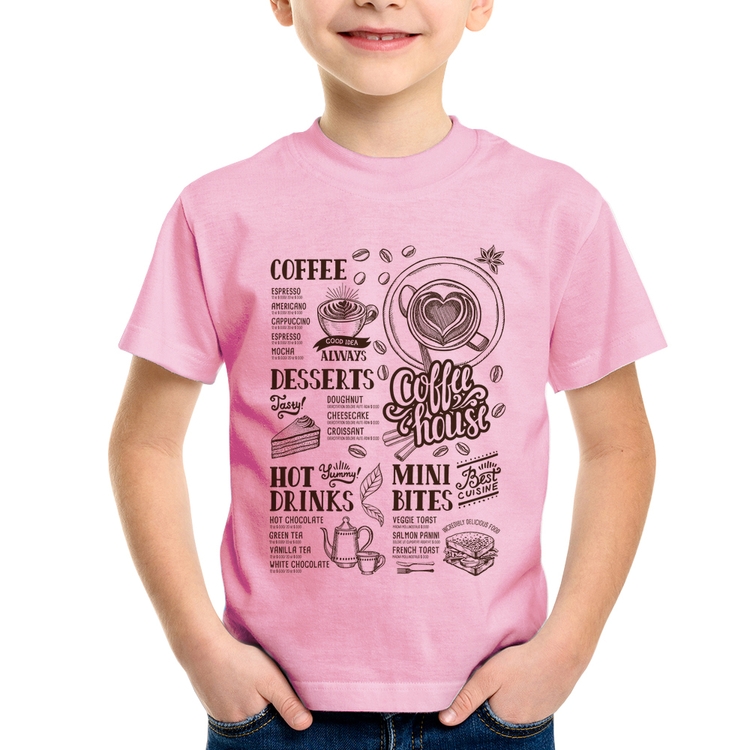 Camiseta Infantil Coffee House Vintage - Rosa Bebê