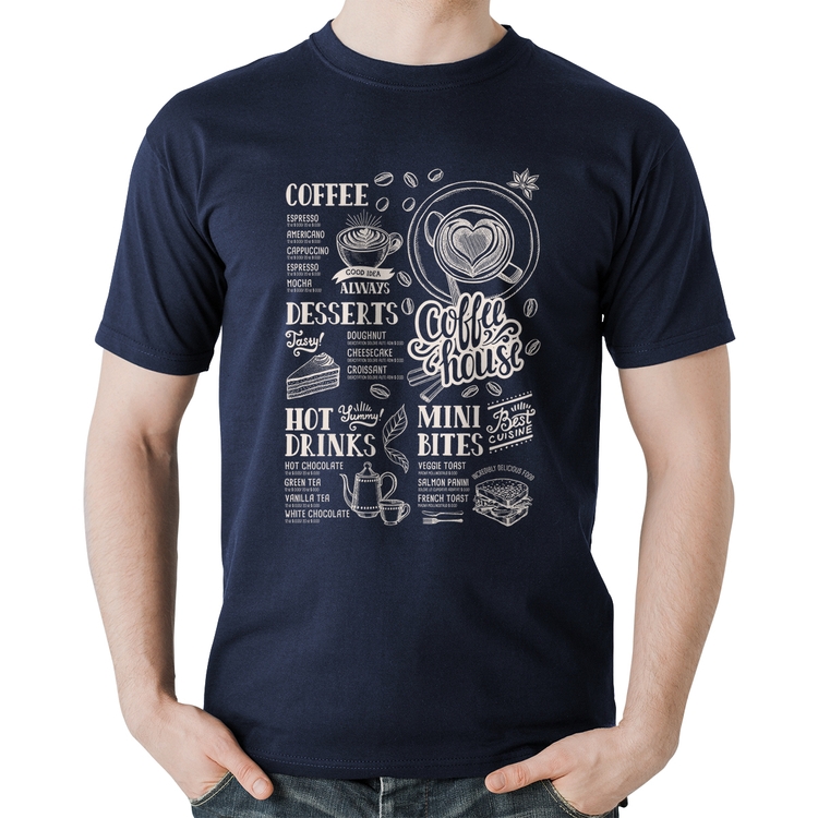Camiseta Algodão Coffee House Vintage - Marinho