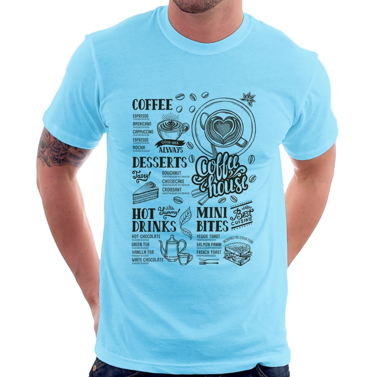 Camiseta Coffee House Vintage - Azul Bebê