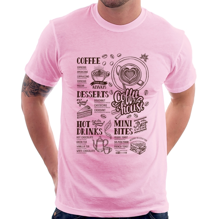 Camiseta Coffee House Vintage - Rosa Bebê