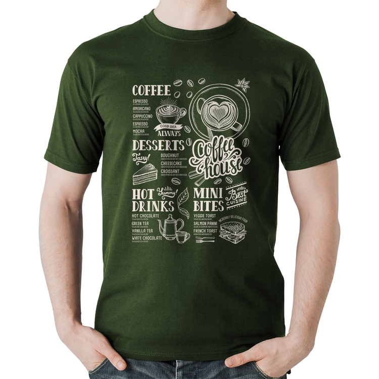 Camiseta Algodão Coffee House Vintage - Musgo